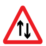 Two-way traffic crosses one-way road